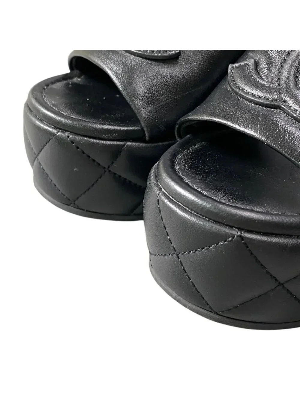 Chanel H2 Medietar Platform Sandals 36 Sizes Black Leather